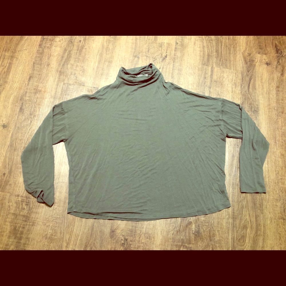 Green Mock Turtleneck Stretchy Top Shirt XL